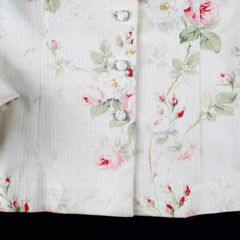 Ralph Lauren Floral Jacket Cabbage Rose Striped High Neck Multi-button - Picture 5 of 12